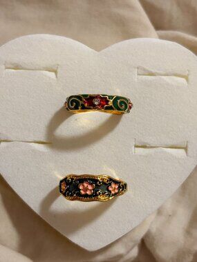 Free People Ornate Enamel Band Statement Ring Set